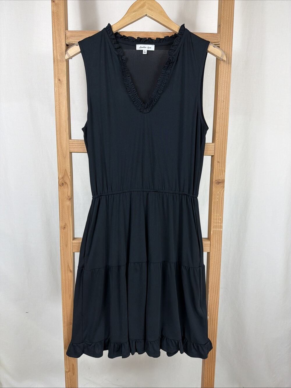 NWT Dear John Another Love Black Ruffle Neck Hem Tiered Tank Dress #1085 Size S